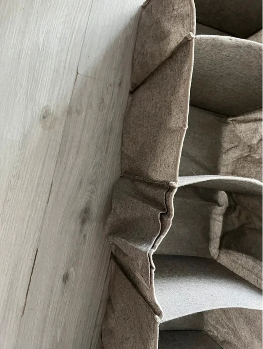 Beige long fabric hanging organizer storage with pockets
